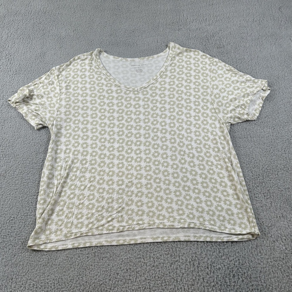 American Eagle Shirt Womens XL White Green Soft & Sexy V Neck Floral Modal